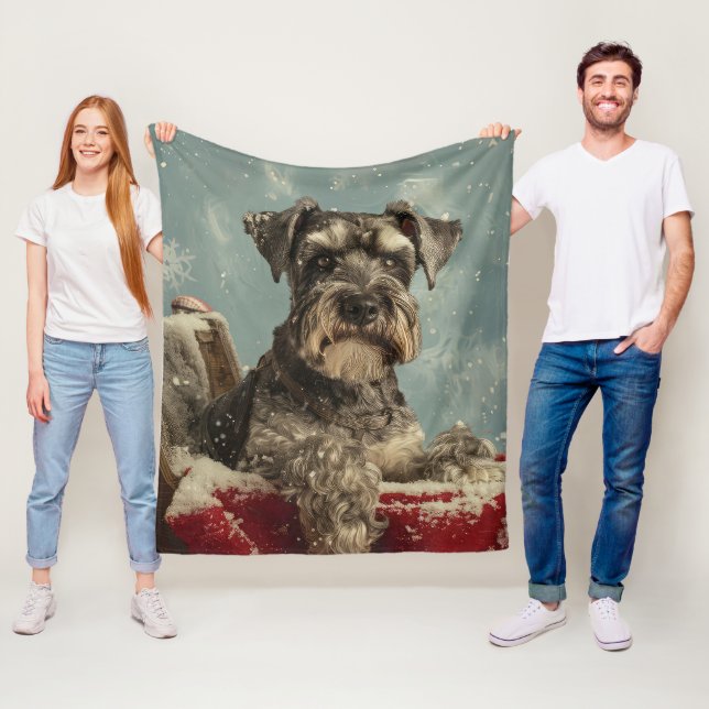 Schnauzer Dog Christmas Festive Fleece Blanket (In Situ)