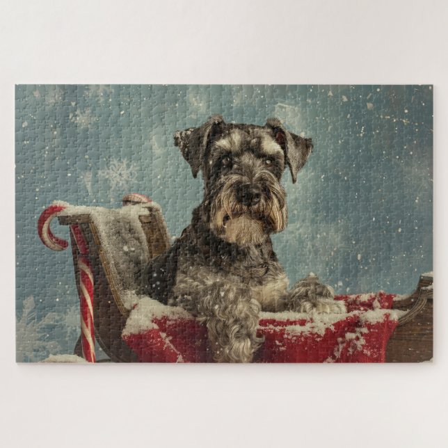 Schnauzer Dog Christmas Festive Jigsaw Puzzle (Horizontal)