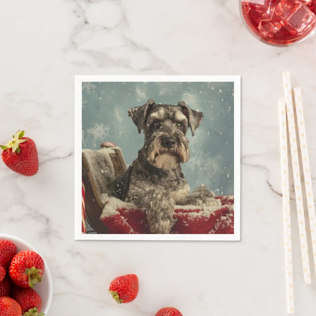 Schnauzer Dog Christmas Festive Napkins (Insitu)