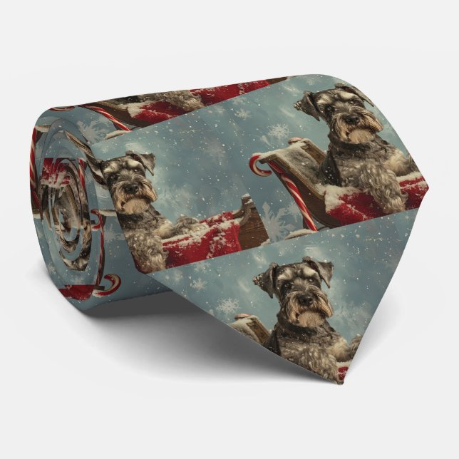 Schnauzer Dog Christmas Festive Neck Tie (Rolled)