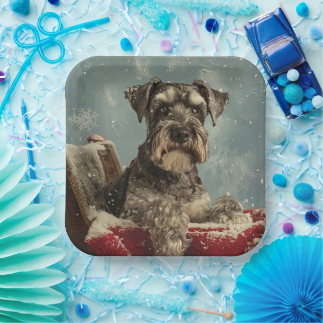 Schnauzer Dog Christmas Festive Paper Plates (Party)