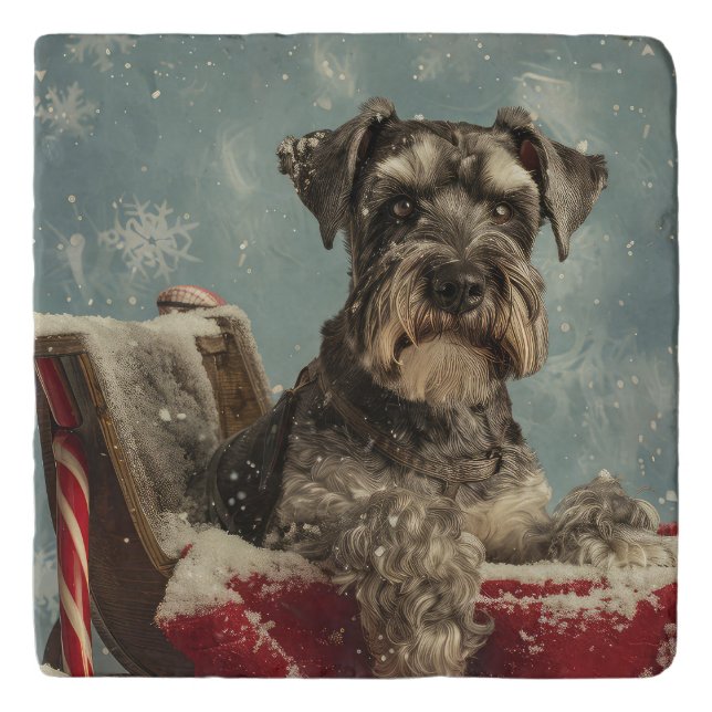 Schnauzer Dog Christmas Festive Trivet (Front)
