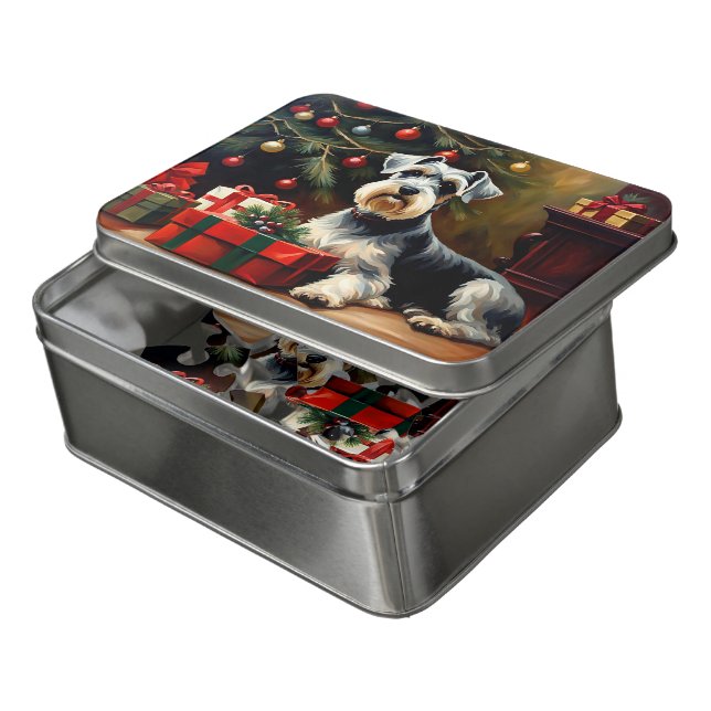 Schnauzer Dog Christmas Jigsaw Puzzle (Lid Open)