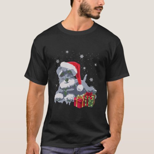 Schnauzer Dog Christmas Light Decor Xmas Pajamas P T_Shirt
