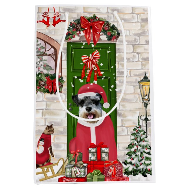 Schnauzer Dog Christmas  Medium Gift Bag (Front)