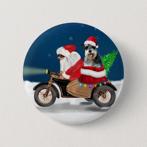 Schnauzer Dog Christmas Santa Claus  Button