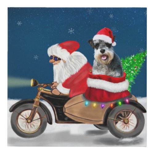 Schnauzer Dog Christmas Santa Claus  Faux Canvas Print