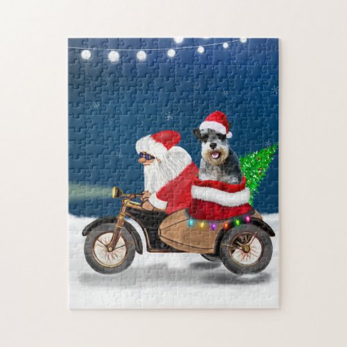 Schnauzer Dog Christmas Santa Claus   Jigsaw Puzzle