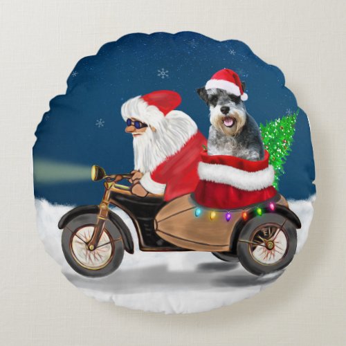 Schnauzer Dog Christmas Santa Claus  Round Pillow