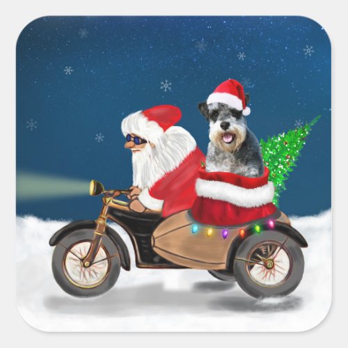 Schnauzer Dog Christmas Santa Claus  Square Sticker