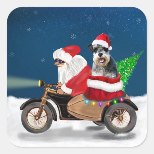 Schnauzer Dog Christmas Santa Claus  Square Sticker