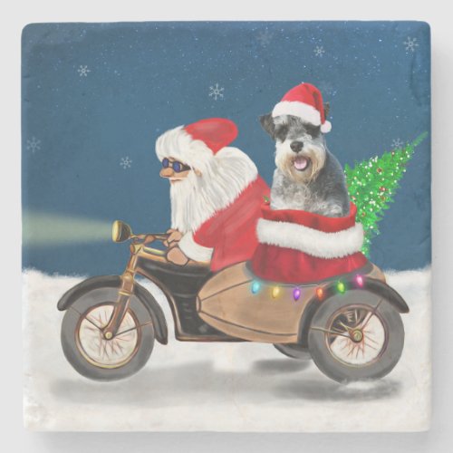 Schnauzer Dog Christmas Santa Claus  Stone Coaster