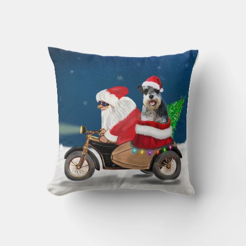 Schnauzer Dog Christmas Santa Claus Throw Pillow