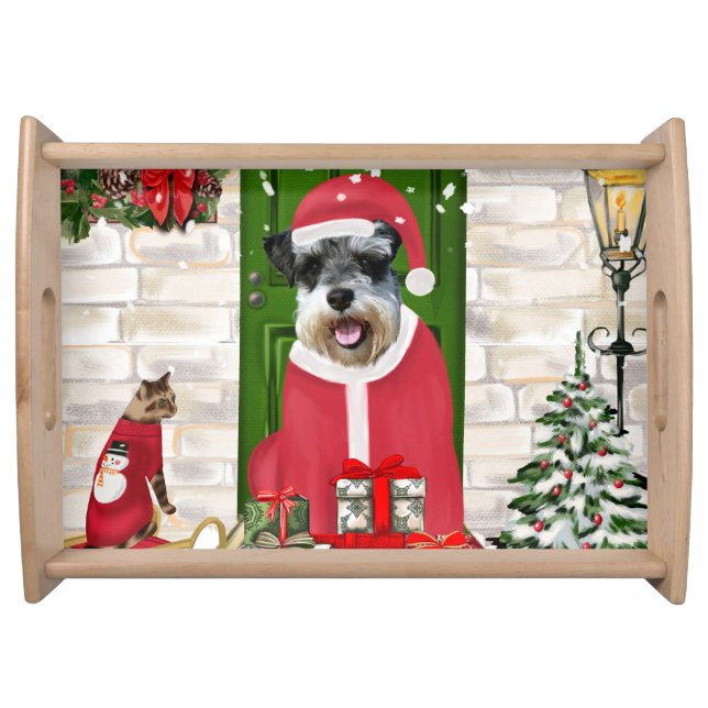 Schnauzer Dog Christmas  Serving Tray (Front)