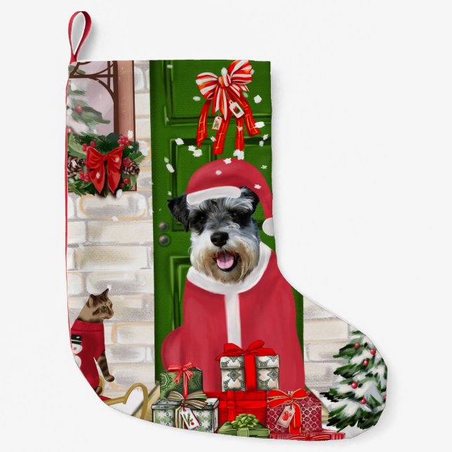 Schnauzer Dog Christmas  Small Christmas Stocking (Front)