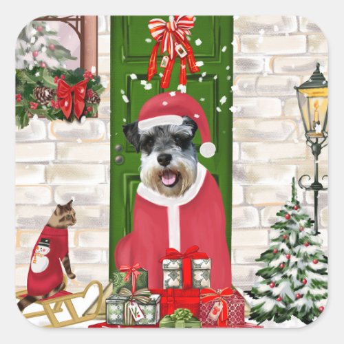 Schnauzer Dog Christmas  Square Sticker