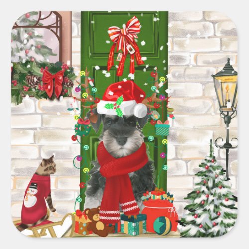 Schnauzer Dog Christmas  Square Sticker