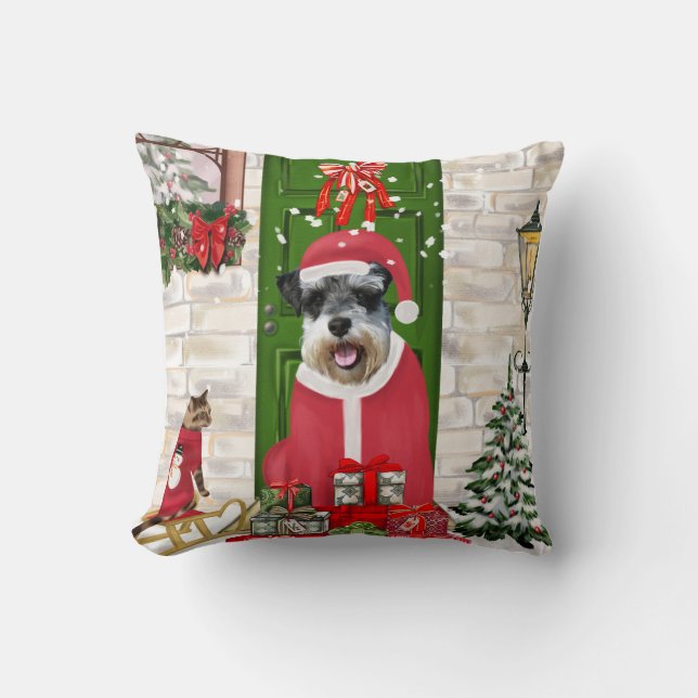 Schnauzer Dog Christmas Throw Pillow (Front)