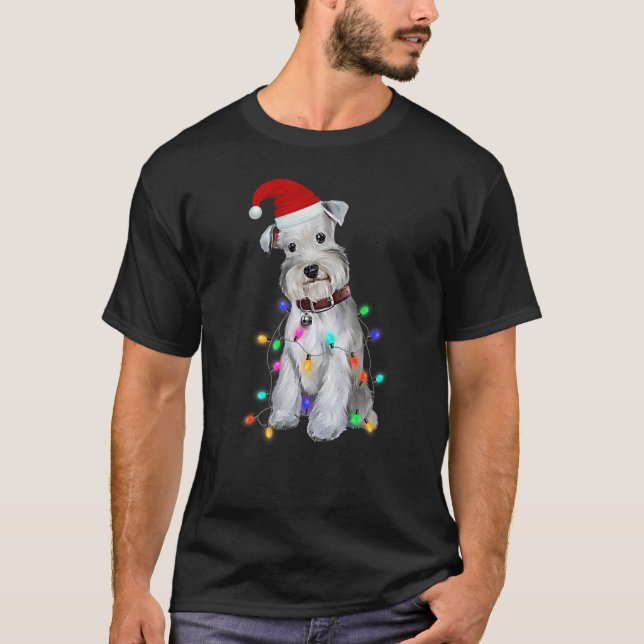 Schnauzer Dog  Christmas Tree Lights T-Shirt (Front)