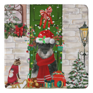 Schnauzer Dog Christmas  Trivet