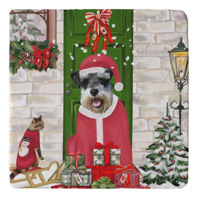 Schnauzer Dog Christmas  Trivet (Front)