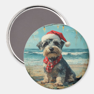 Schnauzer Dog Christmas Vintage Beach Magnet