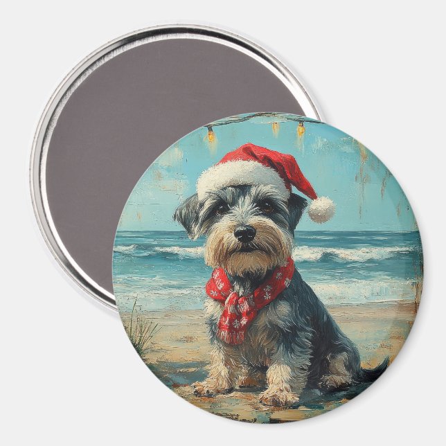 Schnauzer Dog Christmas Vintage Beach Magnet (Front/Back)