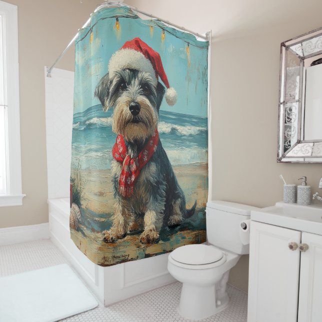 Schnauzer Dog Christmas Vintage Beach Shower Curtain (In Situ)