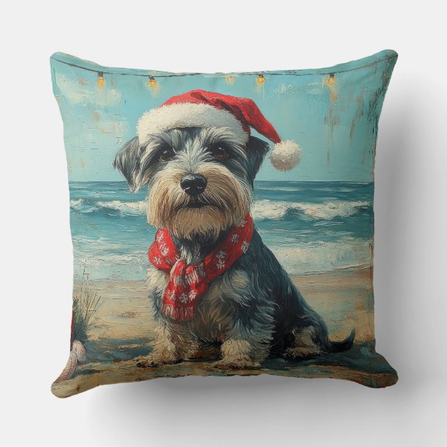 Schnauzer Dog Christmas Vintage Beach Throw Pillow (Back)