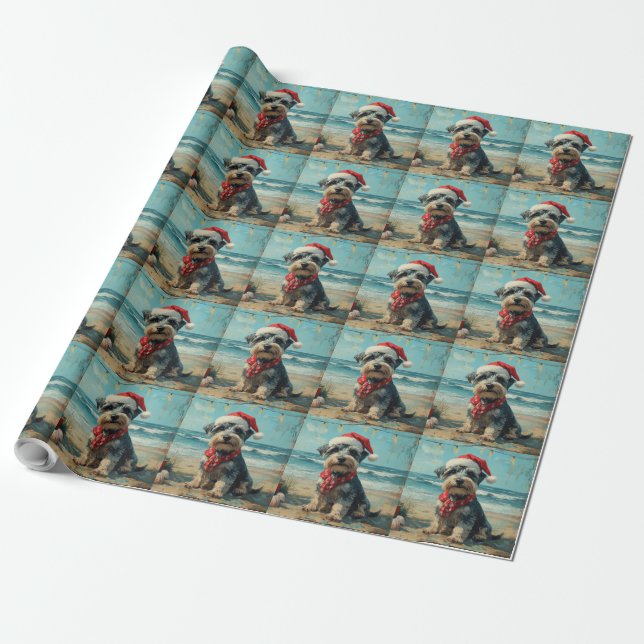 Schnauzer Dog Christmas Vintage Beach Wrapping Paper (Unrolled)