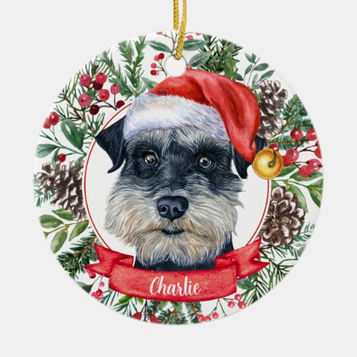 Schnauzer Dog Custom Santa Hat Christmas Ornament