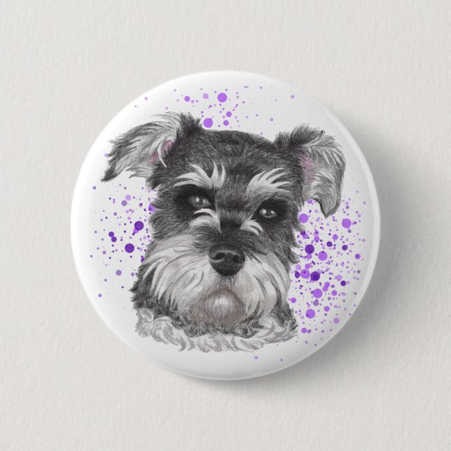 Schnauzer Dog Drawing Pinback Button (Front)