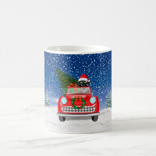 Schnauzer Dog Driving Car In Snow Christmas  Coffee Mug