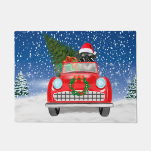 Schnauzer Dog Driving Car In Snow Christmas Doormat
