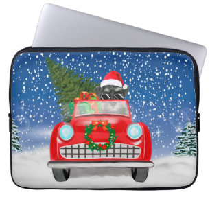 Schnauzer Dog Driving Car In Snow Christmas Laptop Sleeve