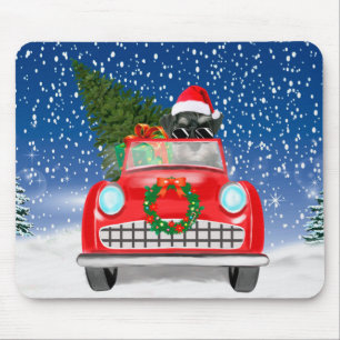 Schnauzer Dog Driving Car In Snow Christmas  Mouse Pad