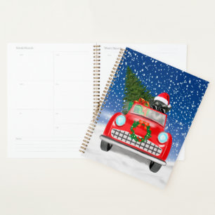 Schnauzer Dog Driving Car In Snow Christmas Planner