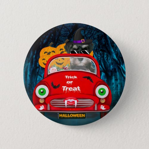 schnauzer Dog Driving Car Scary Halloween  Button