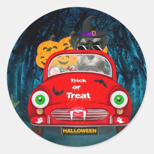 schnauzer Dog Driving Car Scary Halloween  Classic Round Sticker