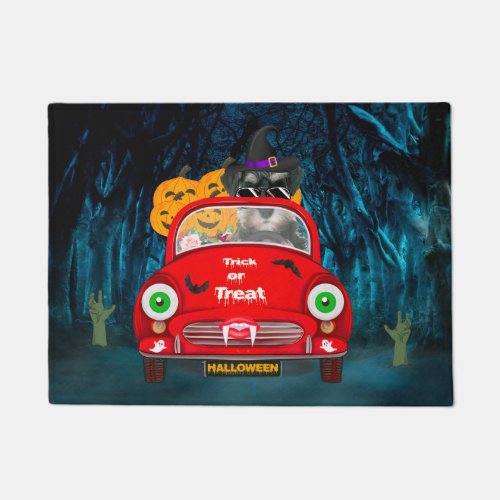 schnauzer Dog Driving Car Scary Halloween Doormat