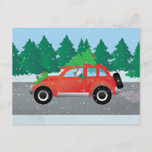 Schnauzer Dog Driving Christmas Car Holiday Postcard