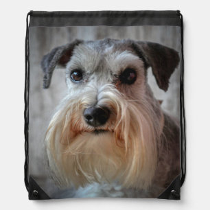 Schnauzer Dog face Drawstring Bag
