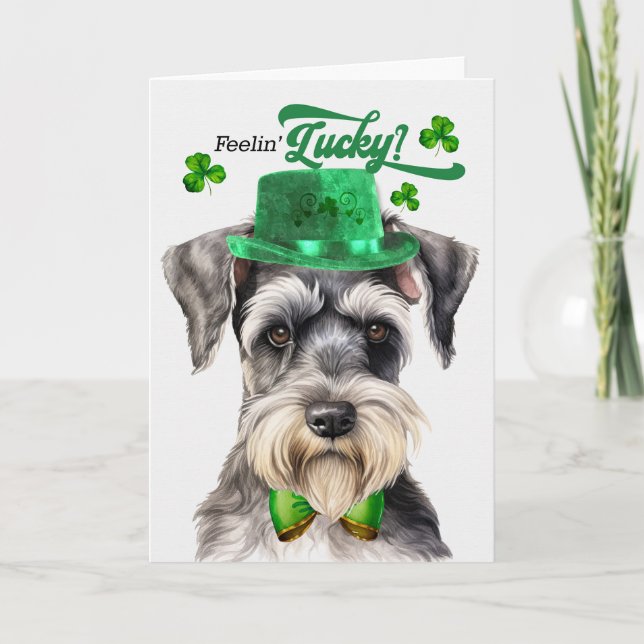 Schnauzer Dog Feelin' Lucky St Patrick's Day Holiday Card (Front)