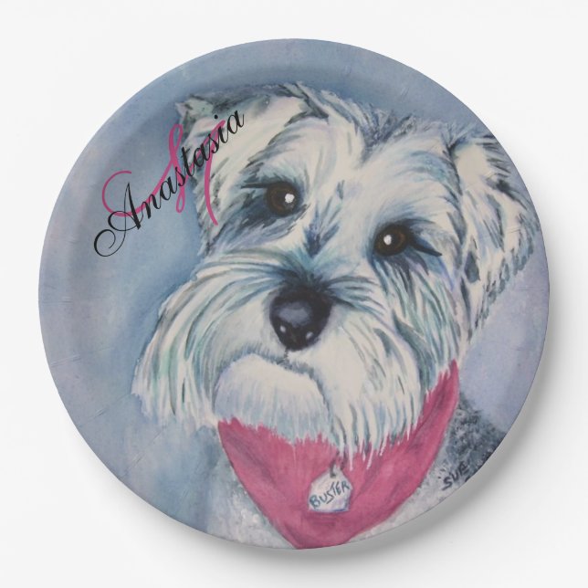 SCHNAUZER DOG FUN MONOGRAM PARTY PAPER PLATES (Front)