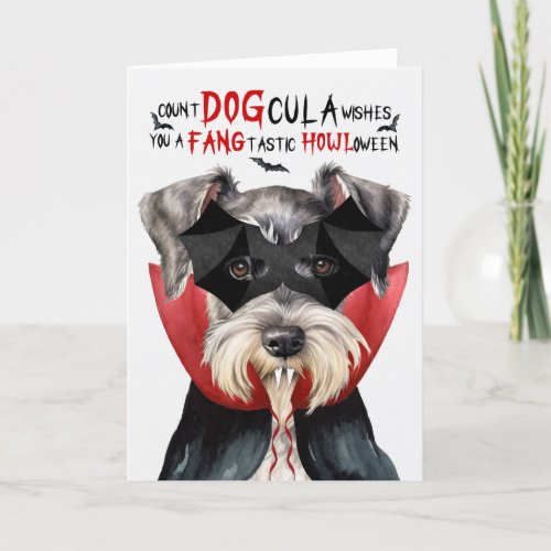 Schnauzer Dog Funny Count DOGcula Halloween Holiday Card