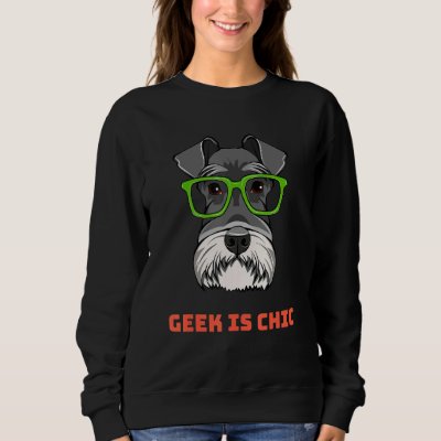 Schnauzer Dog Geek Portrait Smart Glasses Dog Nerd Sweatshirt