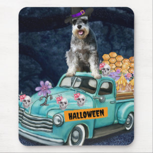 Schnauzer Dog Halloween Truck Scary Night Mouse Pad