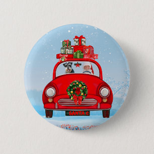 schnauzer Dog In Car With Santa Claus Button