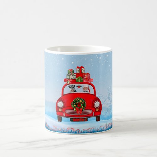 schnauzer Dog In Car With Santa Claus  Coffee Mug