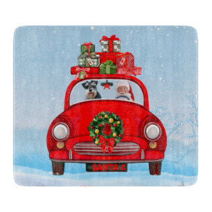 schnauzer Dog In Car With Santa Claus  Cutting Board